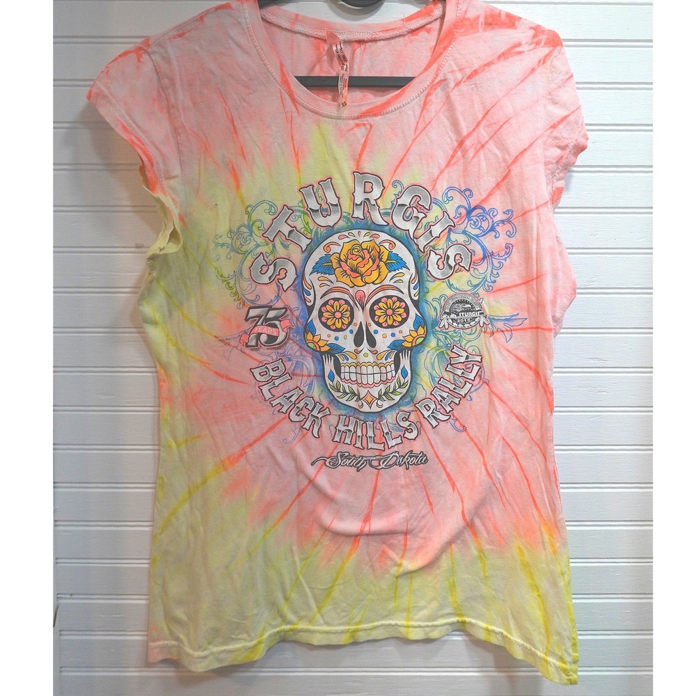 Women's Sturgis‎ T-shirt XL 2015 75th Anniversary Tie Dye Biker Exist Y2K Tee